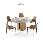 Biuhomey Round Dining Table Dining Chair Combination Khaki|A-HT3043D