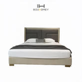SK57 Upholstered Platform Bed with Contrast Color Backrest