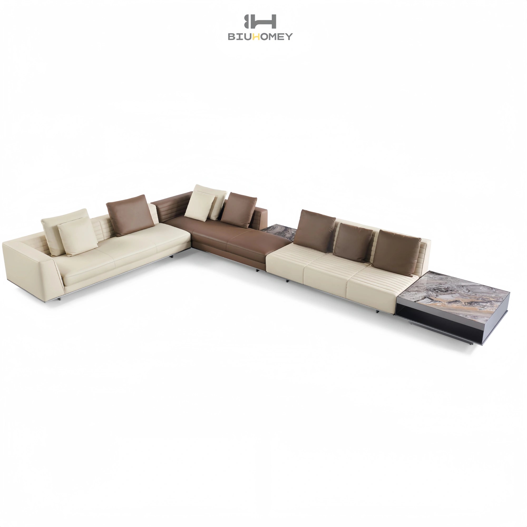 Biuhomey leather sofa with marble low table L-shaped sofa
