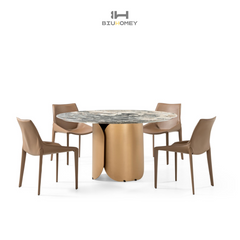 Biuhomey Round Dining Table Dining Chair Combination Khaki|A-HT3043D