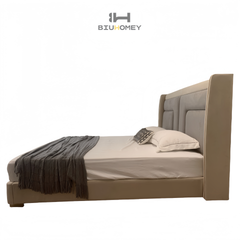 SK57 Upholstered Platform Bed with Contrast Color Backrest