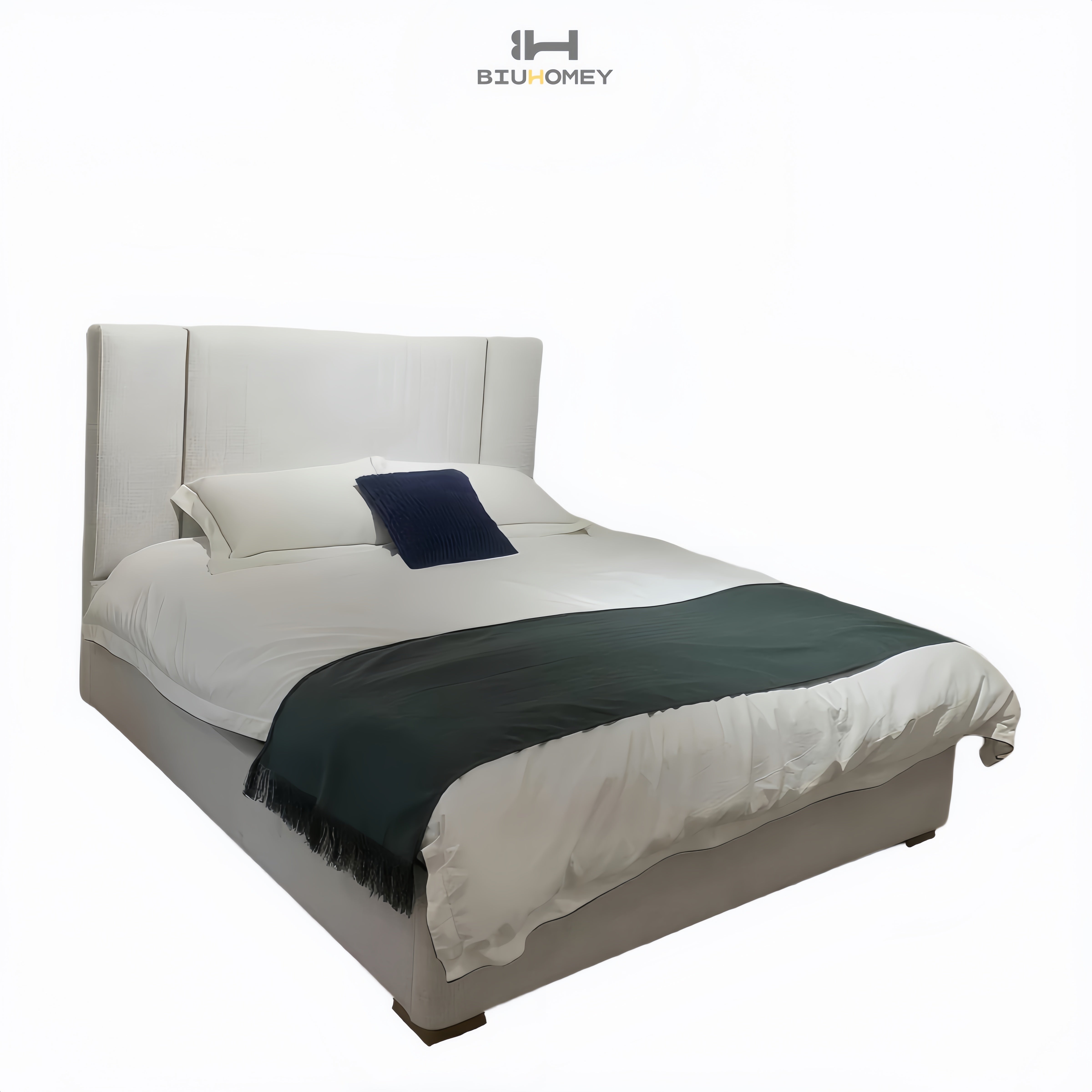SK100 white bed with gold stripes headboard backrest 