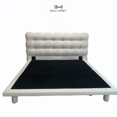 sk111 white curved checkered headboard with bed frame front