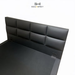 sk119 black leather checkered bed board detail