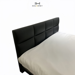 sk119 Black leather bed checkered backrest detail