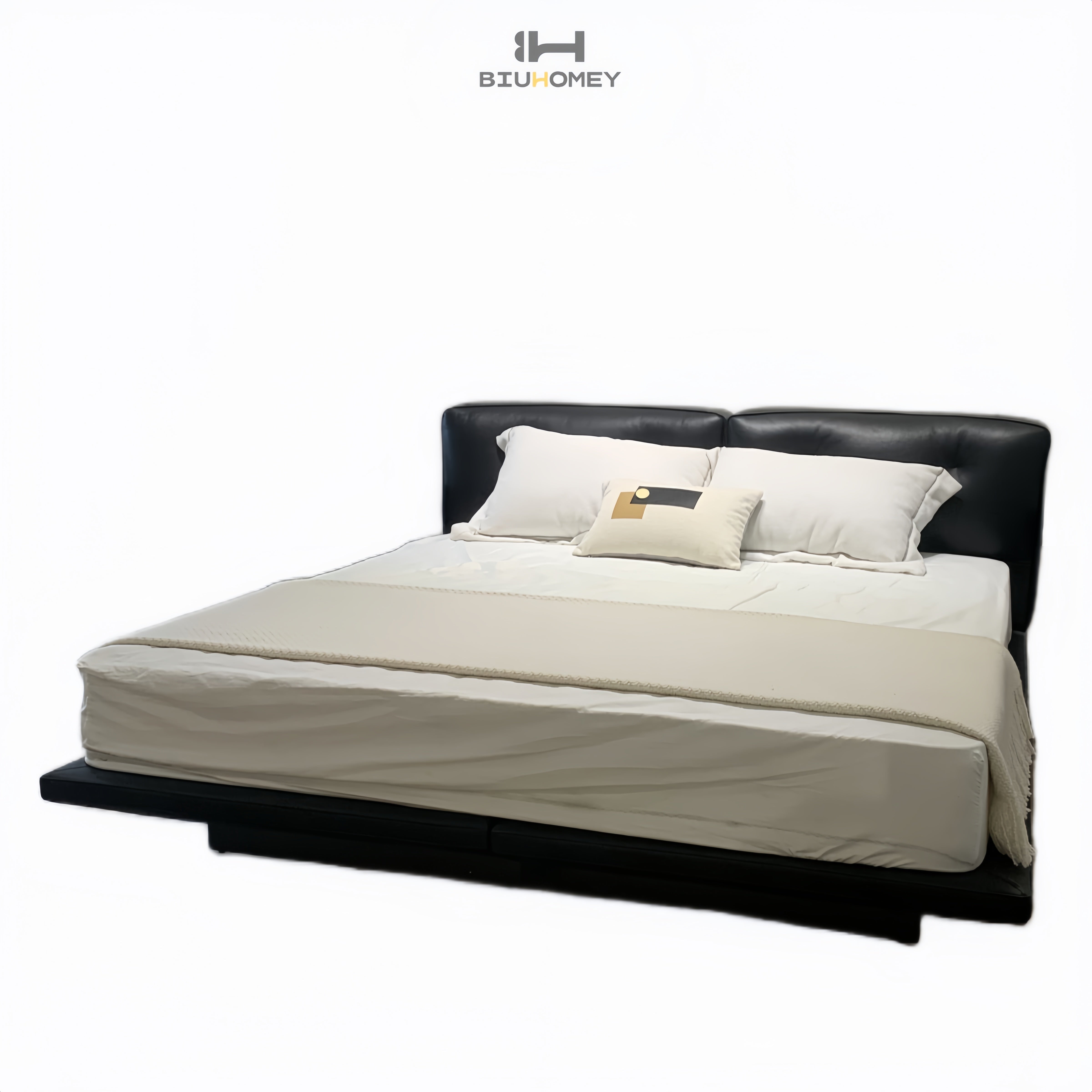 sk127 black leather bed frame pic