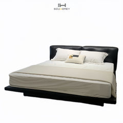 sk127 black leather bed frame pic