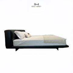 sk127 black leather bed frame side